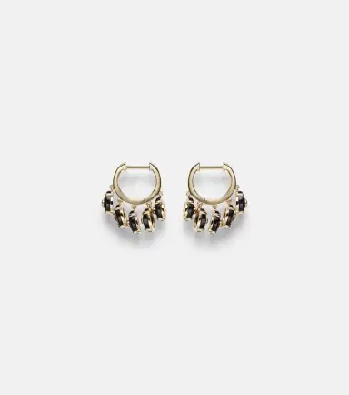 Sydney Evan 14kt gold hoop earrings with onyx and diamonds | Thumbnail 4