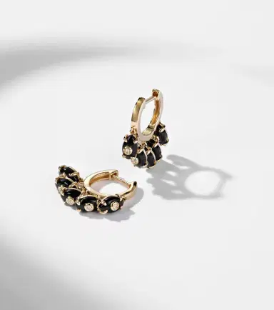 Sydney Evan 14kt gold hoop earrings with onyx and diamonds | Thumbnail 5