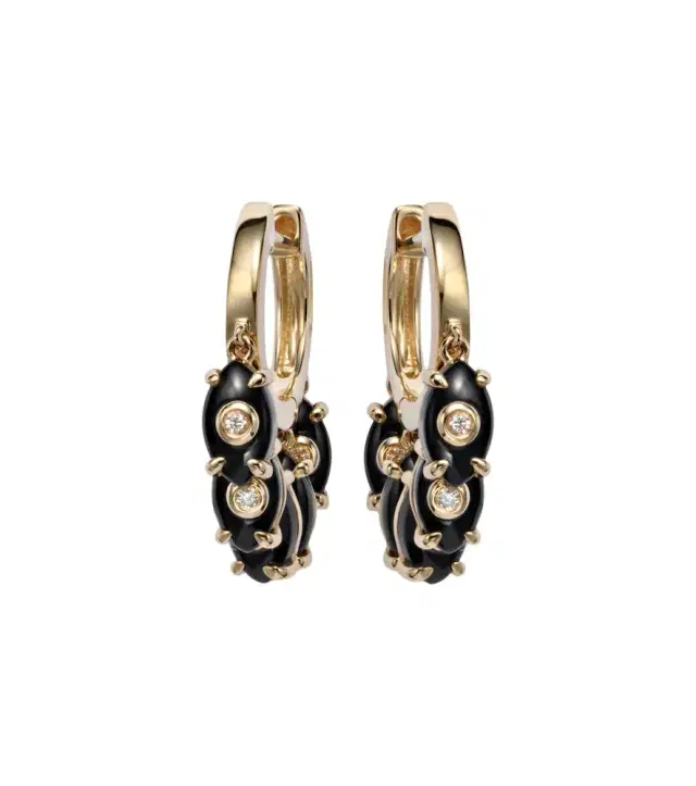 Sydney Evan 14kt gold hoop earrings with onyx and diamonds