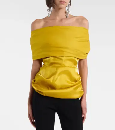 Magda Butrym Draped off-shoulder satin top | Thumbnail 6