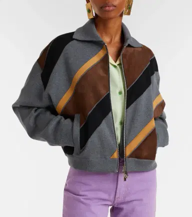 Versace Suede-trimmed wool-blend zip-up sweater | Thumbnail 3