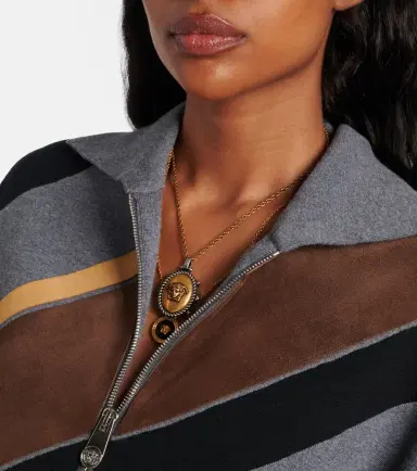 Versace Suede-trimmed wool-blend zip-up sweater | Thumbnail 6