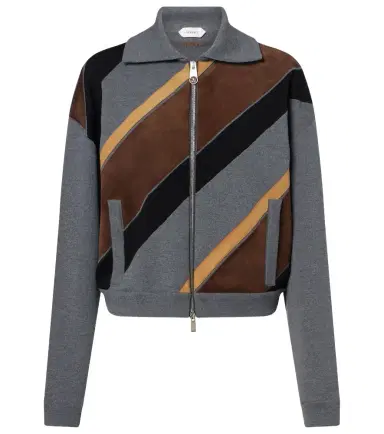 Versace Suede-trimmed wool-blend zip-up sweater | Thumbnail 1