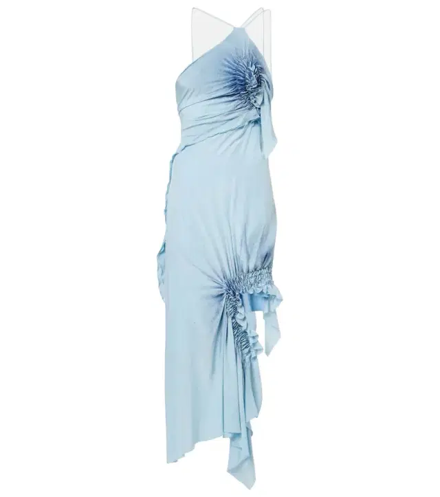 Asymmetric smocked silk cocktail dress