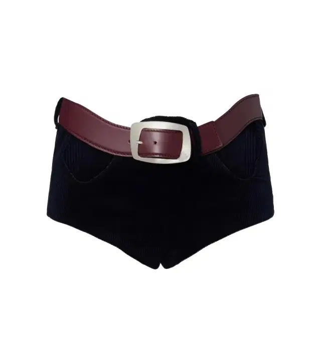 Cutout belted cotton corduroy micro shorts