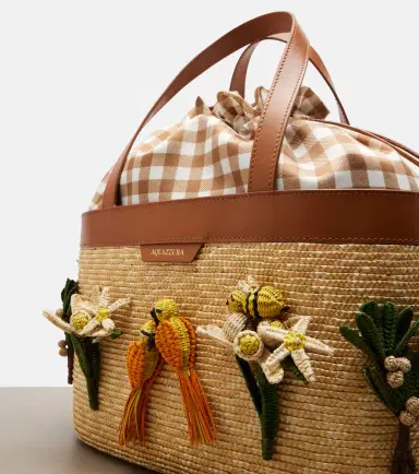Aquazzura Birdsong appliqué raffia tote bag | Thumbnail 3