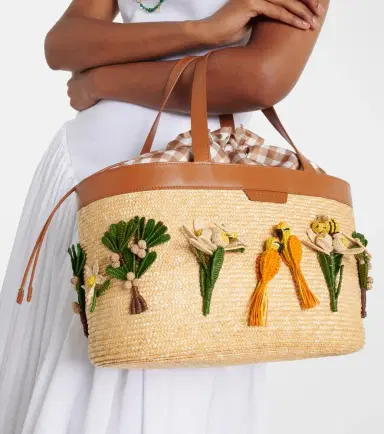 Aquazzura Birdsong appliqué raffia tote bag | Thumbnail 6