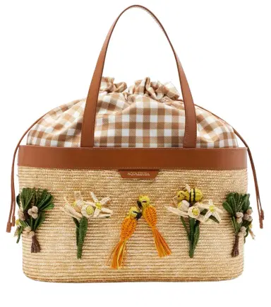 Aquazzura Birdsong appliqué raffia tote bag | Thumbnail 1
