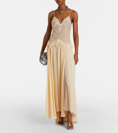 Blumarine Lace-trimmed georgette maxi dress | Thumbnail 4