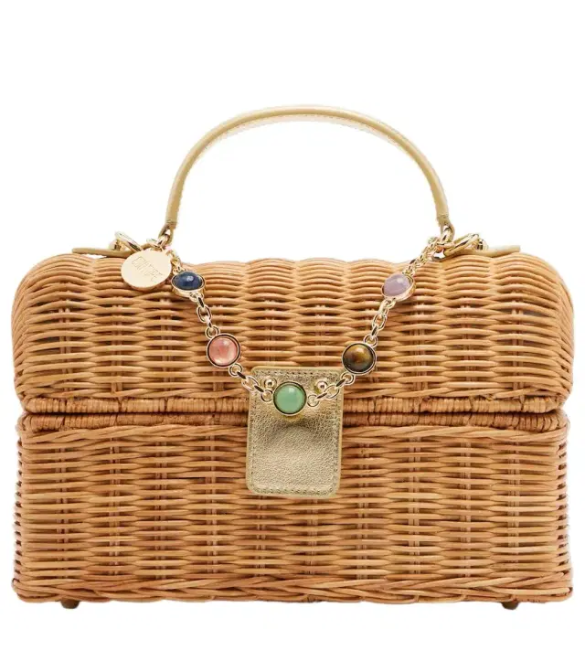 Isla embellished wicker top-handle bag