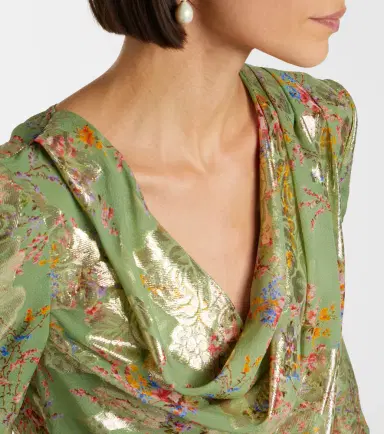 Valentino Draped fil coupé silk-blend lamé blouse | Thumbnail 2