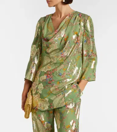 Valentino Draped fil coupé silk-blend lamé blouse | Thumbnail 4