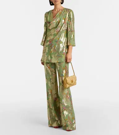Valentino Draped fil coupé silk-blend lamé blouse | Thumbnail 6