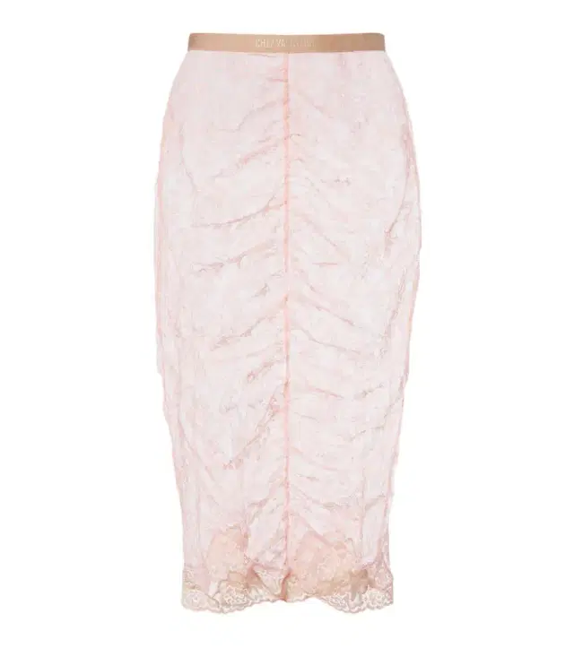 Floral ruched sheer lace midi skirt