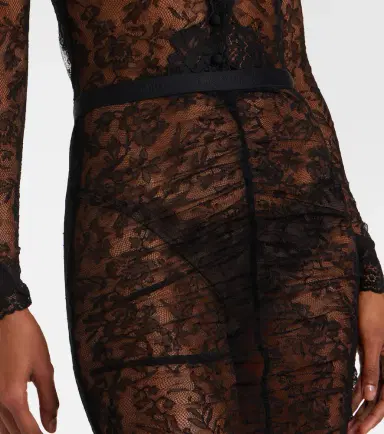 Valentino Floral ruched sheer lace midi skirt | Thumbnail 2