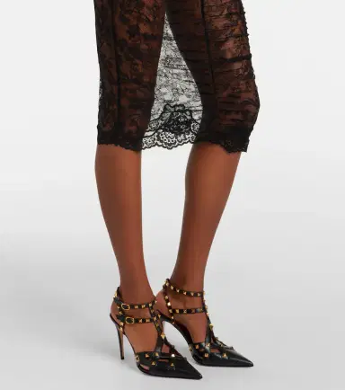 Valentino Floral ruched sheer lace midi skirt | Thumbnail 3
