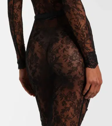 Valentino Floral ruched sheer lace midi skirt | Thumbnail 5
