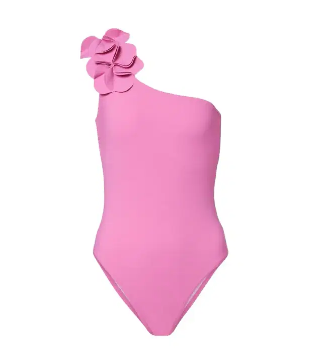 Karla Colletto Tess one-shoulder floral-appliqué swimsuit