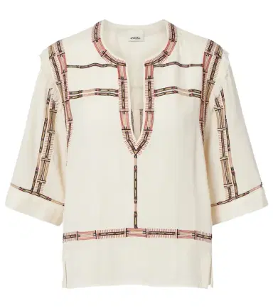 Isabel Marant Fiosa embroidered fringed silk top | Thumbnail 1 Isabel Marant Fiosa embroidered fringed silk top | Thumbnail 1