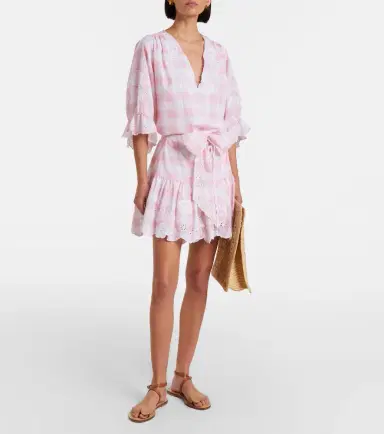 Juliet Dunn Broderie anglaise checked cotton poplin minidress | Thumbnail 2