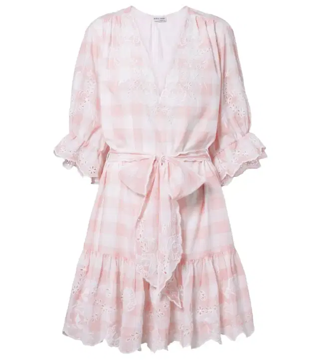 Broderie anglaise checked cotton poplin minidress