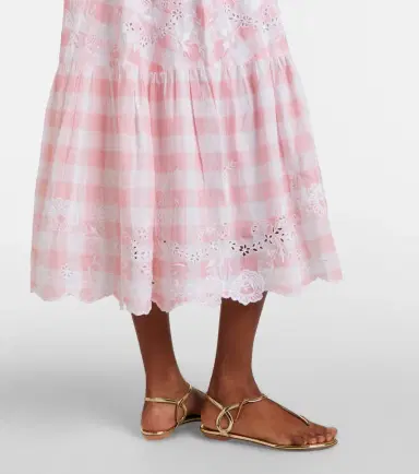 Juliet Dunn Embroidered checked cotton midi dress | Thumbnail 3