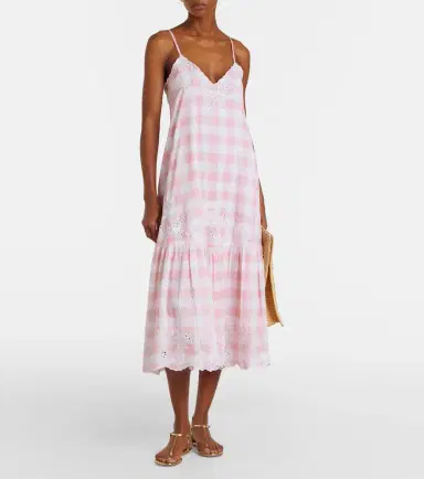 Juliet Dunn Embroidered checked cotton midi dress | Thumbnail 4