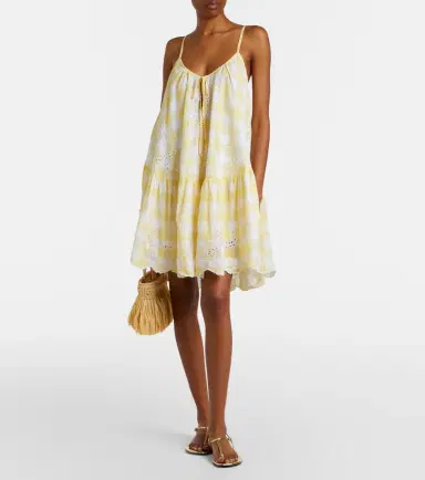 Juliet Dunn Embroidered checked cotton minidress | Thumbnail 4