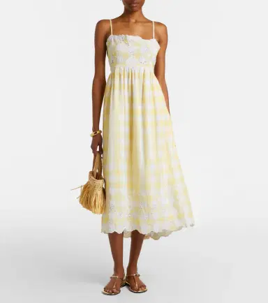 Juliet Dunn Embroidered checked cotton midi dress | Thumbnail 4