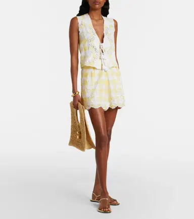 Juliet Dunn Embroidered checked cotton shorts | Thumbnail 2