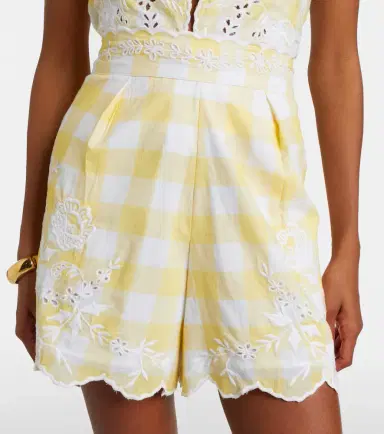 Juliet Dunn Embroidered checked cotton shorts | Thumbnail 3