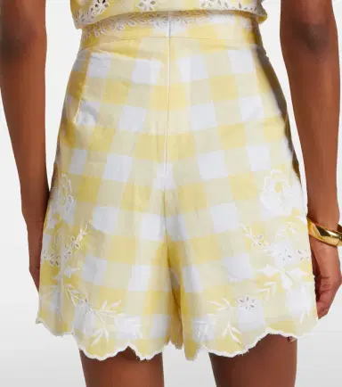 Juliet Dunn Embroidered checked cotton shorts | Thumbnail 4