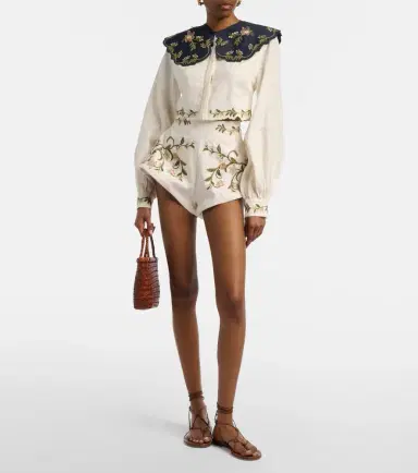 Agua by Agua Bendita Gatti embroidered linen shorts | Thumbnail 5