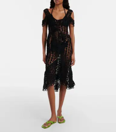JW Anderson Ruffled crochet cotton midi dress | Thumbnail 5
