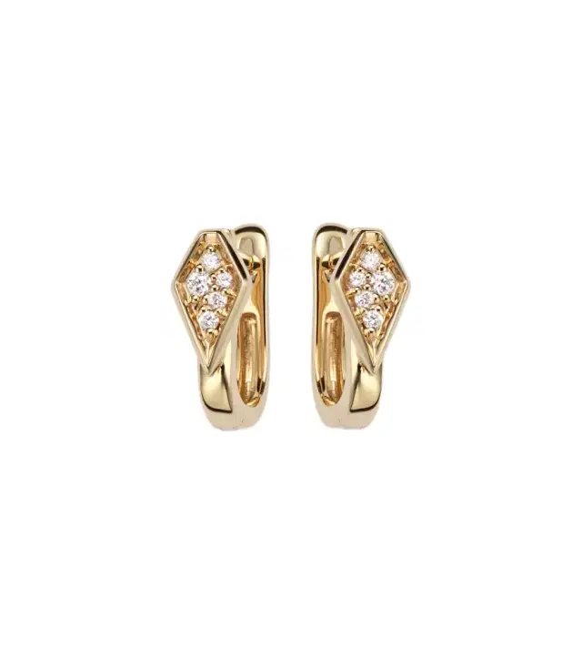 Stone and Strand Knife Edge Kite 14kt gold huggie earrings with diamonds