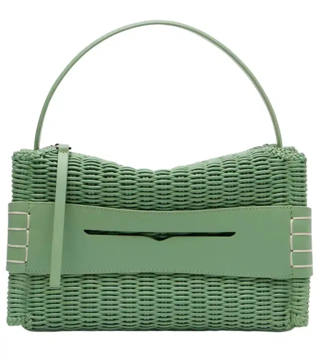 Loafer woven leather top-handle bag