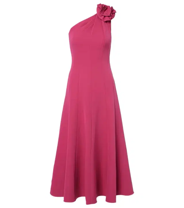 Floral-appliqué one-shoulder cocktail dress