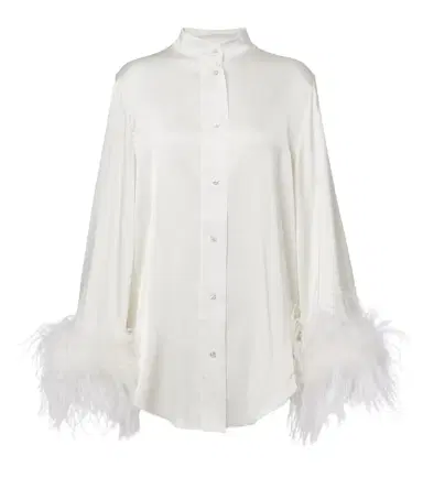 Oséree Oséree Bridal feather-trimmed satin shirt | Thumbnail 1