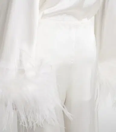 Oséree Oséree Bridal feather-trimmed satin wide-leg pants | Thumbnail 2