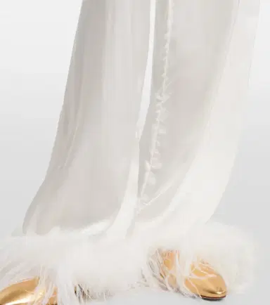 Oséree Oséree Bridal feather-trimmed satin wide-leg pants | Thumbnail 5