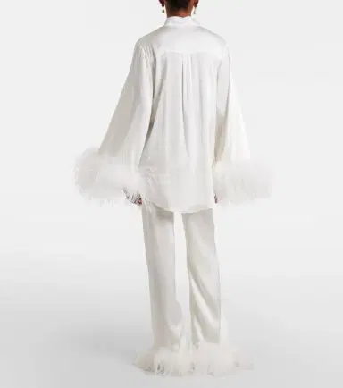 Oséree Oséree Bridal feather-trimmed satin wide-leg pants | Thumbnail 6