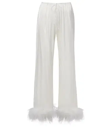 Oséree Oséree Bridal feather-trimmed satin wide-leg pants | Thumbnail 1