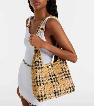 Burberry Check Medium raffia tote bag | Thumbnail 5