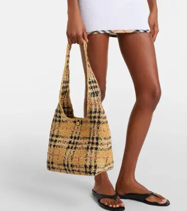 Burberry Check Medium raffia tote bag | Thumbnail 6