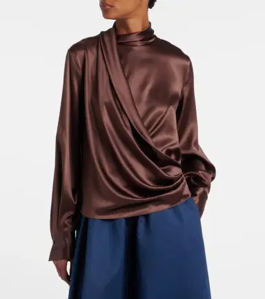 Brunello Cucinelli Draped silk-blend satin blouse | Thumbnail 2