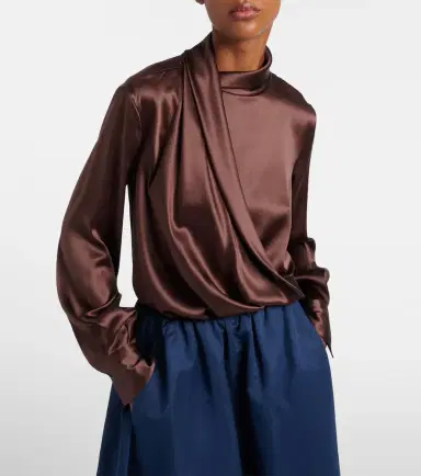 Brunello Cucinelli Draped silk-blend satin blouse | Thumbnail 3