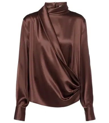 Brunello Cucinelli Draped silk-blend satin blouse | Thumbnail 1