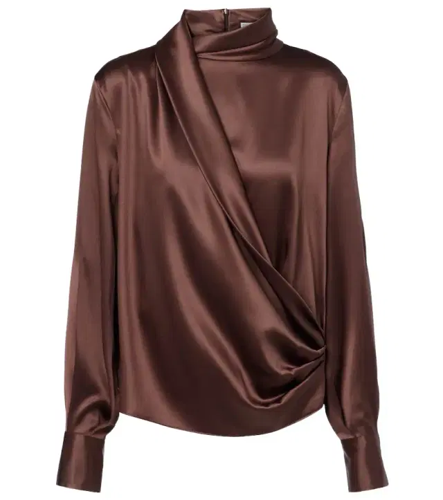 Brunello Cucinelli Draped silk-blend satin blouse