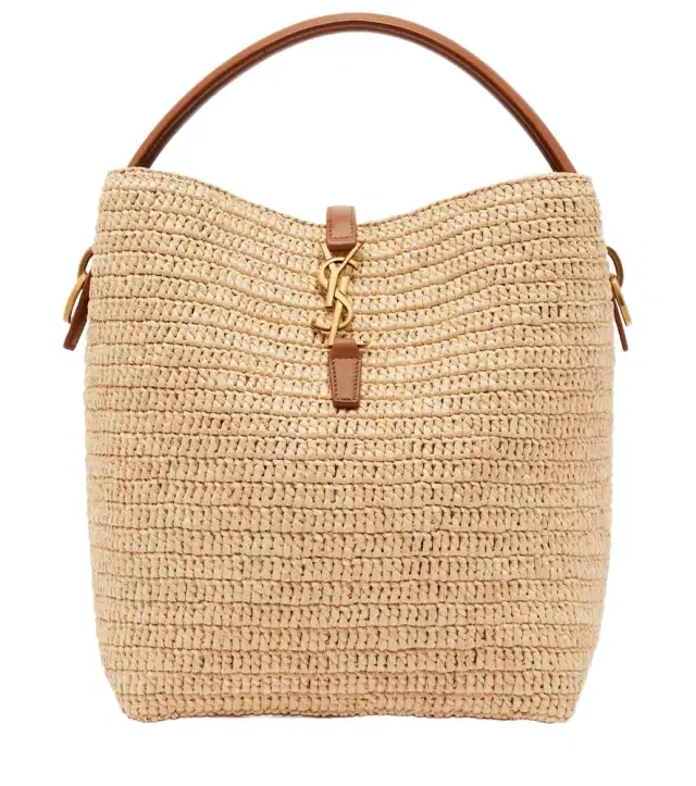 Le 37 leather-trimmed raffia bucket bag