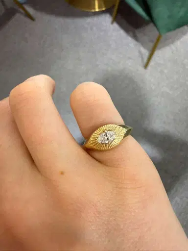 Wish Fine Jewelry 0.31ct Diamond 18K Gold Marquise Fluted Signet Ring | Thumbnail 2